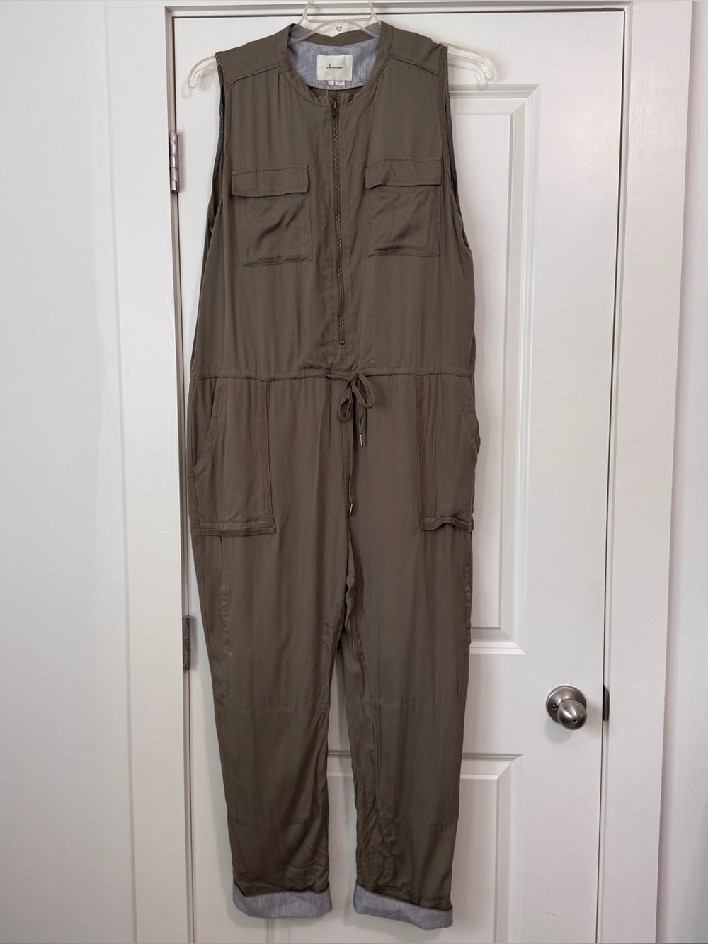 NEW Elevenses Large Moss Green Sleeveless Utility Cargo Lightweight Jumpsuit